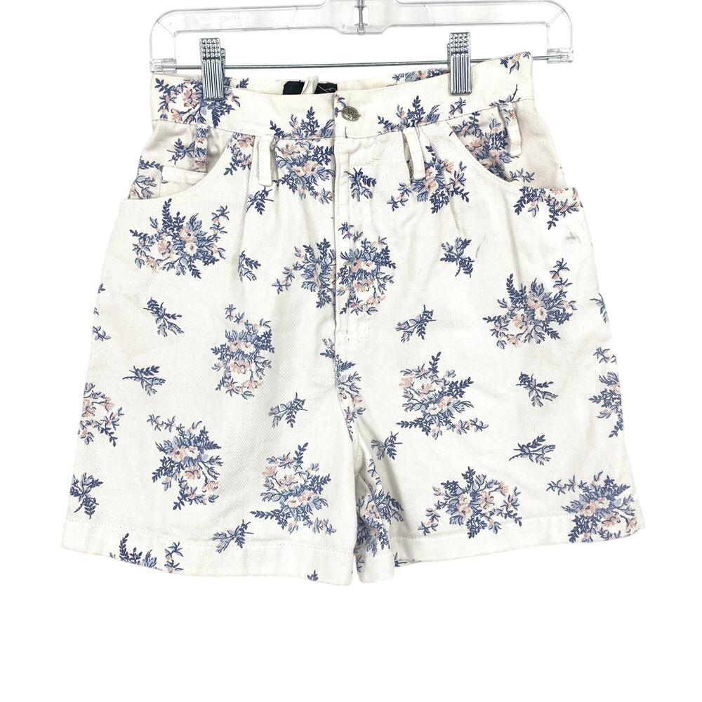 FILATL Vintage 90s High Rise Floral Denim Mom Shorts Womens Sz 25" Cream